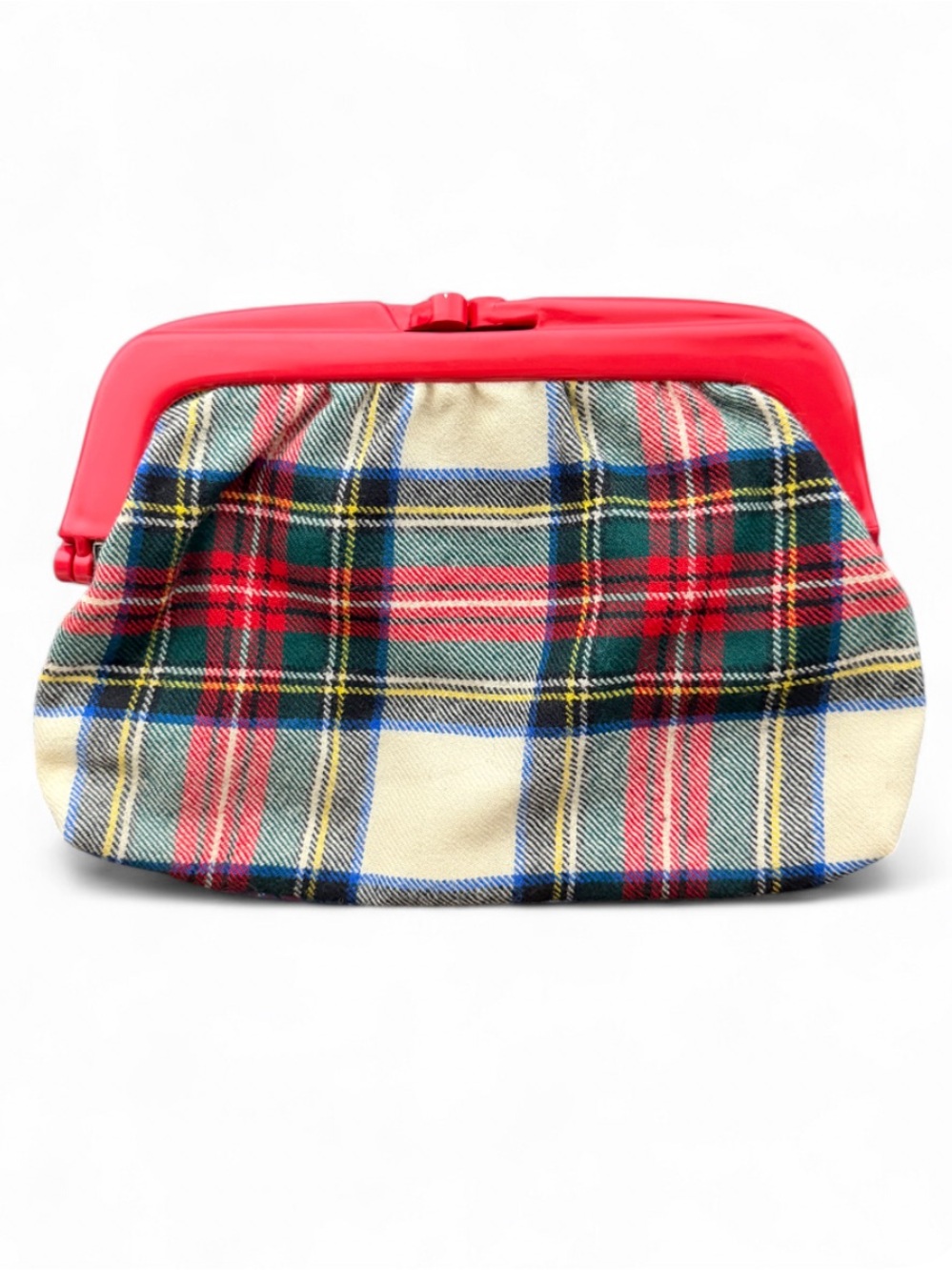 True Vintage Plaid Kiss Lock Clutch Pouch Purse Tartan Wool Made in Italy